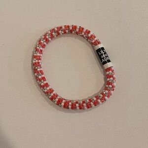 Lily and Laura Pink, Red and White Stripe Beaded Bracelet